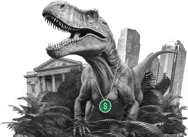 dinosaurio fiat siendo impactado por el meteoro Bitcoin